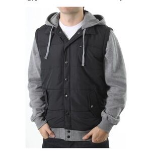 RVCA Puffer Vest Hoodie Combo Black Gray Mens Size S